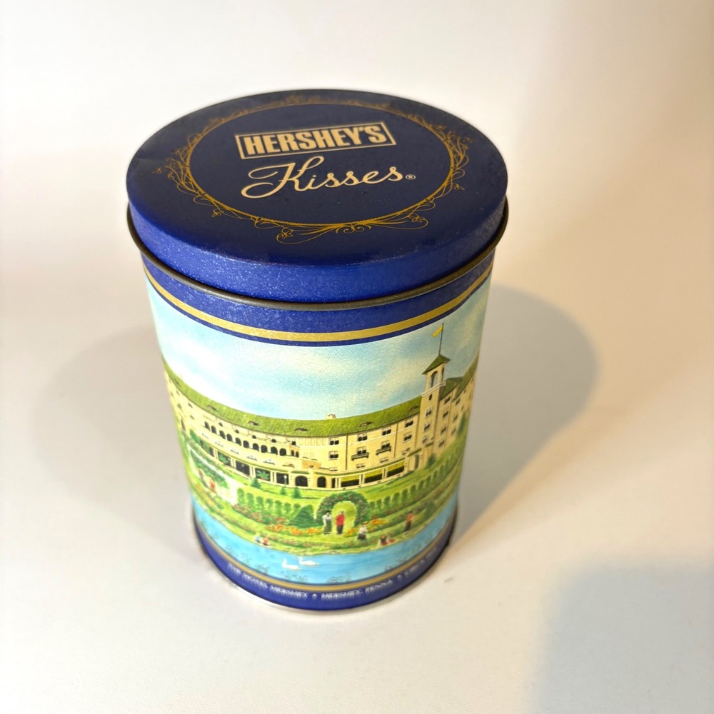 Vintage Hershey's Kisses The Hotel Hershey Collectible Tin Blue Gold History